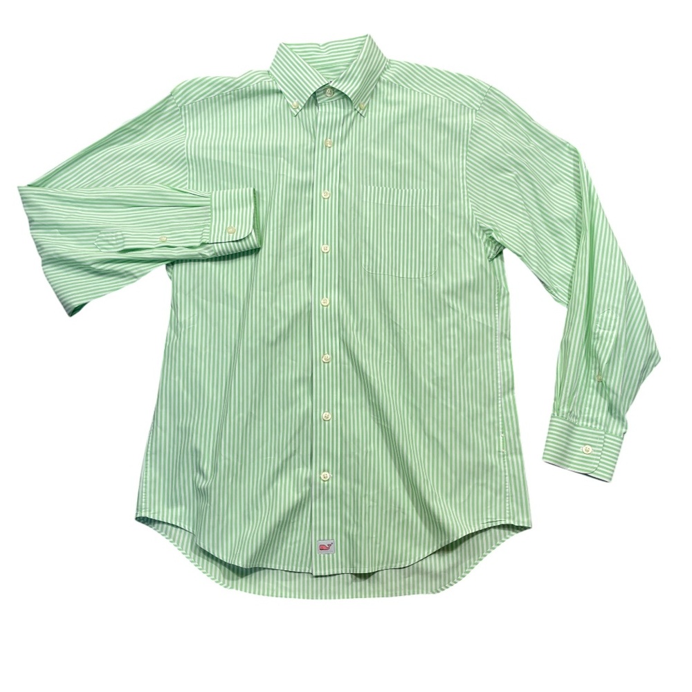 Vineyard Vines Small Long Sleve Green White stripe Murray‎ Shirt 100% Cotton